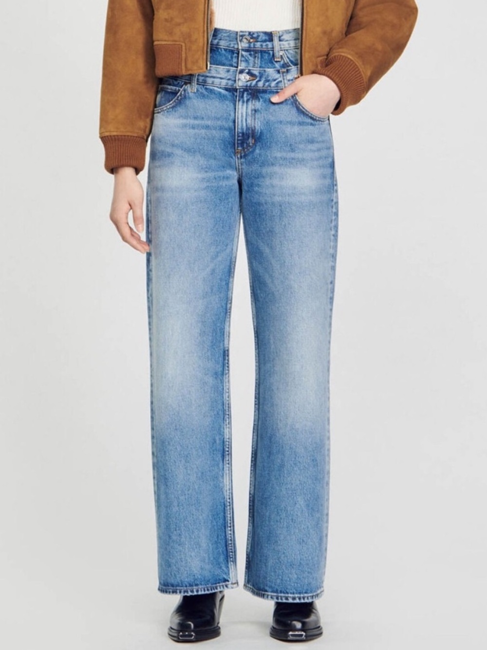 Sandro Double Waist Wide Leg Jeans Light Wash Size 40 US Size 8